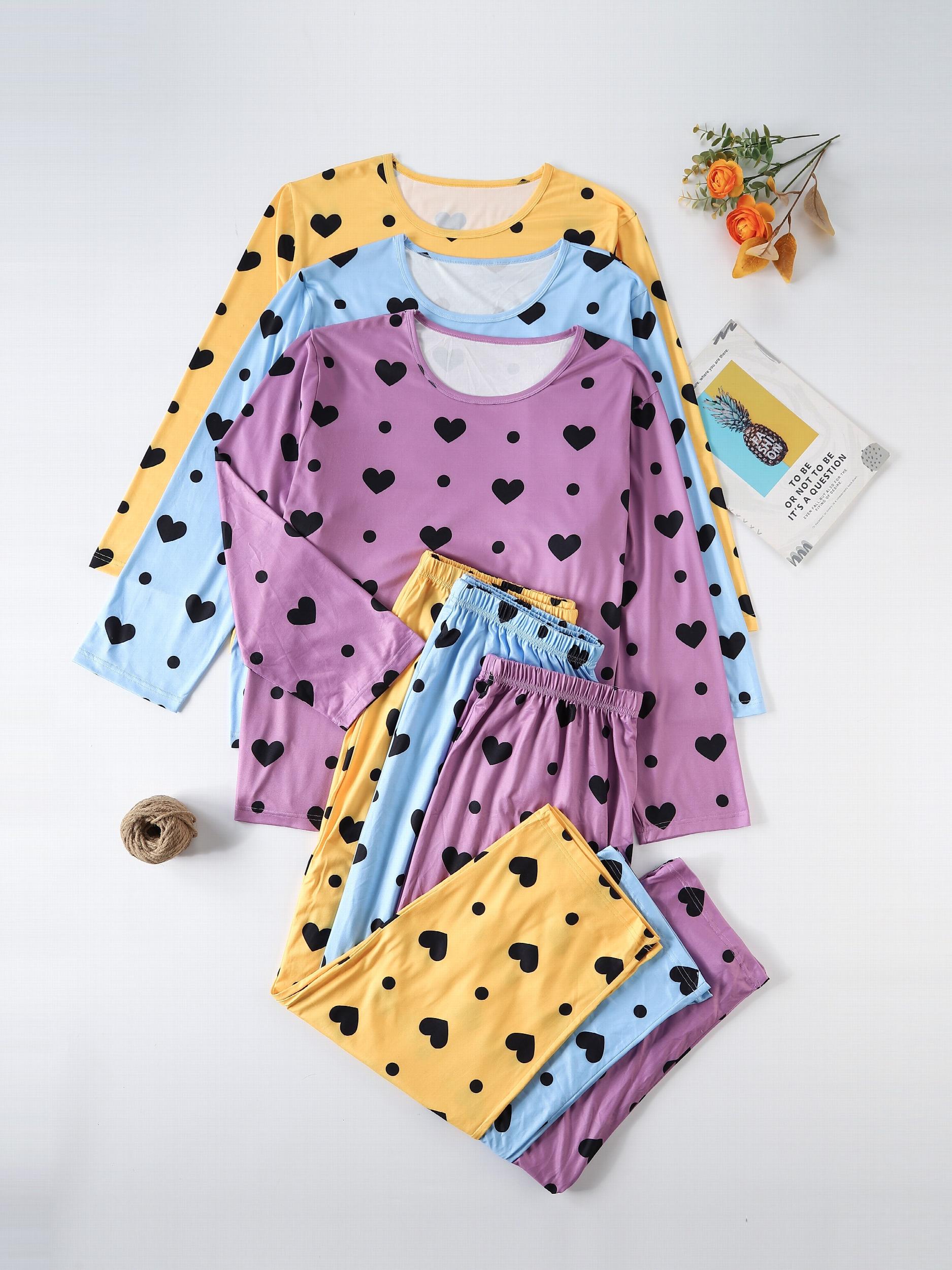 Women's Plus Heart & Polka Dot Pajamas Set Long Sleeve Tee & Pants
