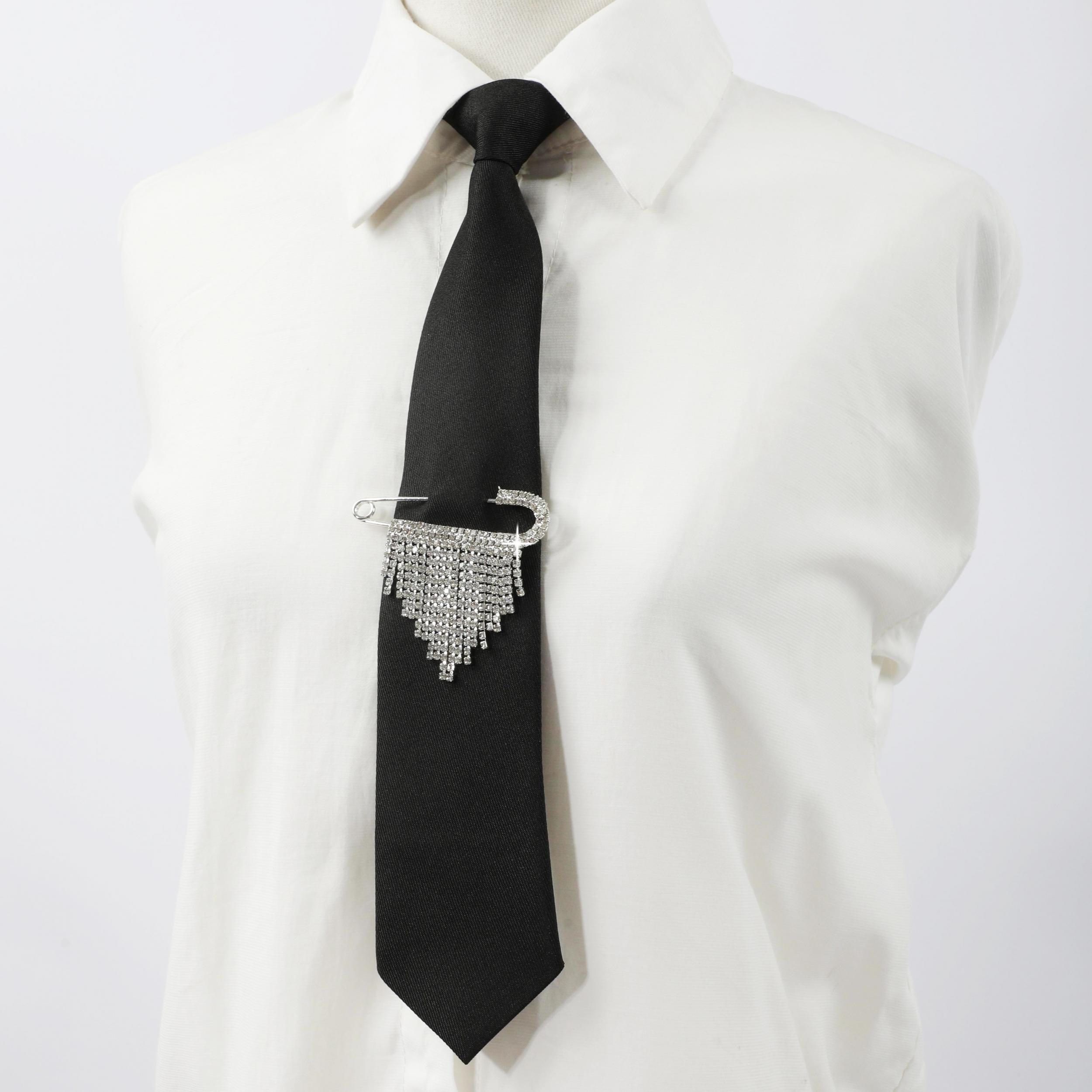 Rhinestone Tassel Brooch Necktie Solid Neck Tie For Shirt Decorative Tie