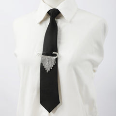 Rhinestone Tassel Brooch Necktie Solid Neck Tie For Shirt Decorative Tie