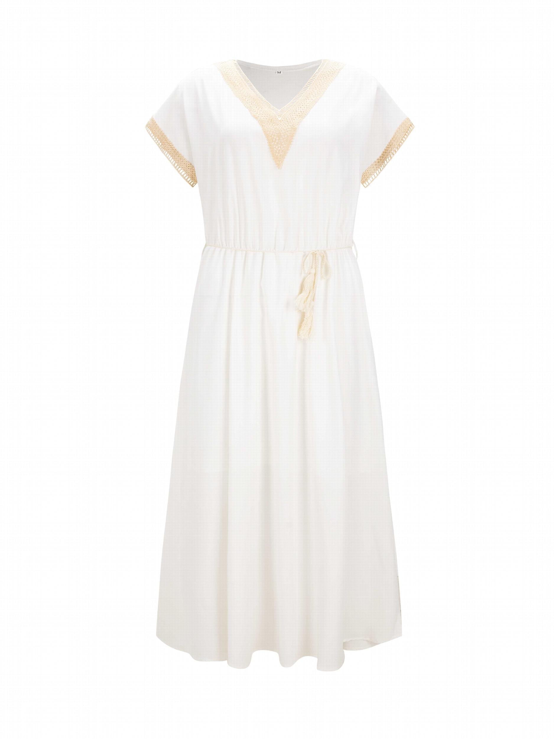 Maxi Dress with Lace Detail V Neck Short Sleeve