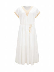 Maxi Dress with Lace Detail V Neck Short Sleeve