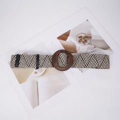 Vintage Braided Belt Elastic Straw Rattan Waistband Women Girdle Belts