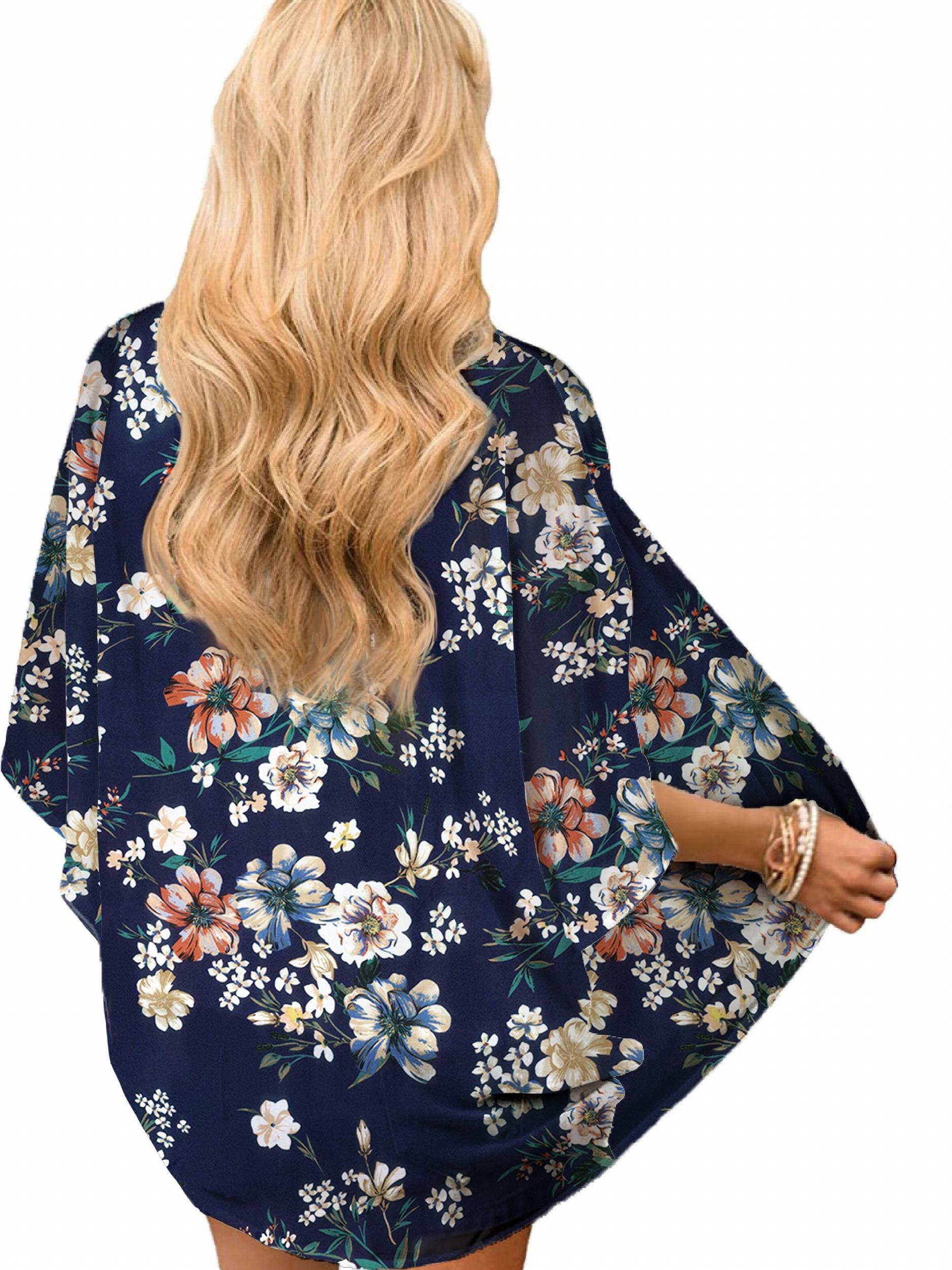 Floral Print V Neck Sheer Sleeves Cover Up Shirt