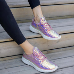 Holographic Low Top Sneakers Lightweight Lace up Running Shoes