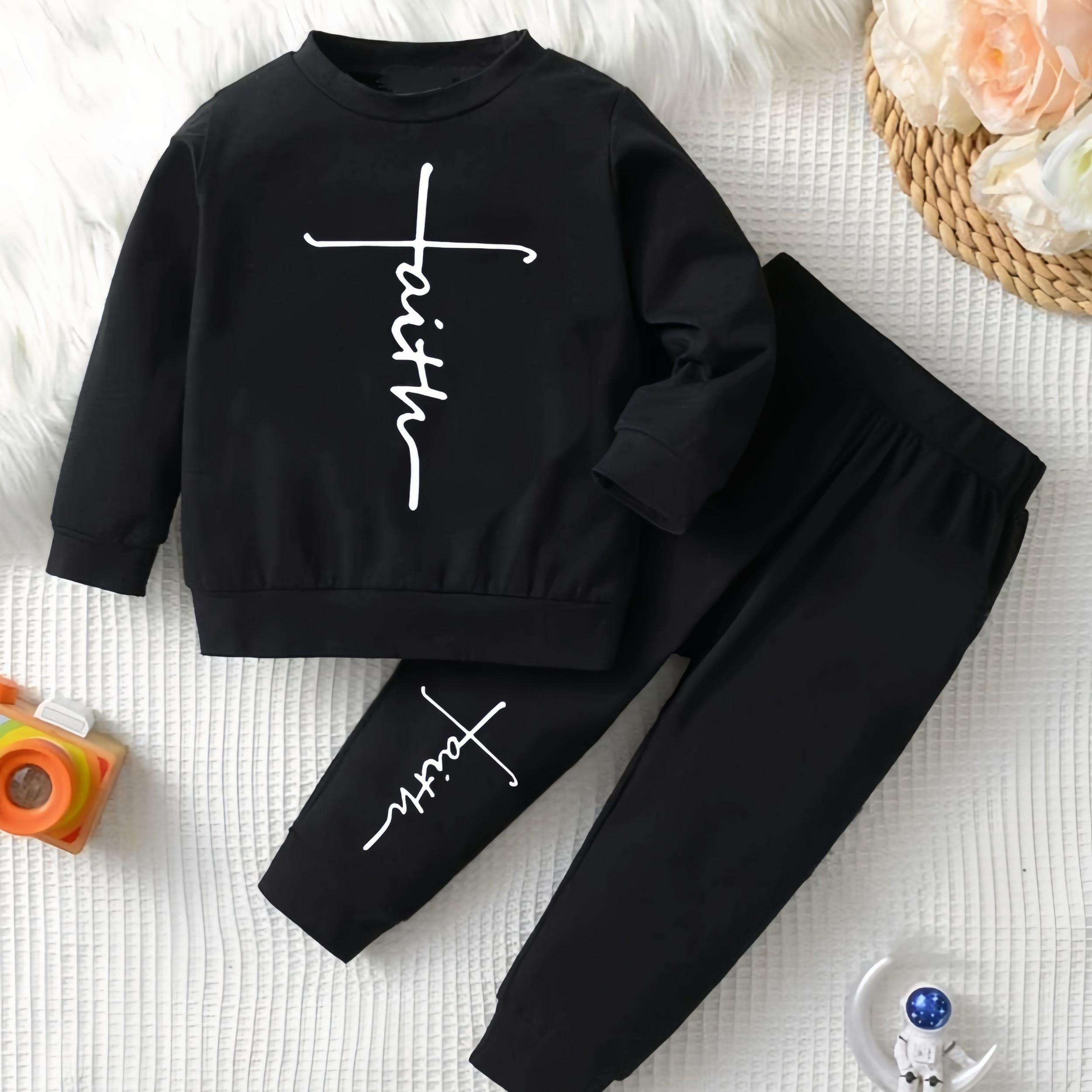 Baby Faith Print 2pcs Set Long Sleeve Top & Pants