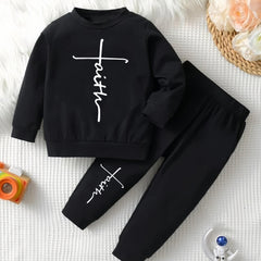 Baby Faith Print 2pcs Set Long Sleeve Top & Pants