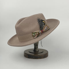 Men's Wide Brim Fedora Tweed Jazz Hat With Feather