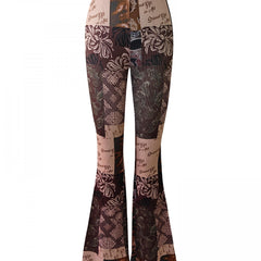 Flower Letter Block Sports Flare Pants Women's Yoga Bell bottoms Pants