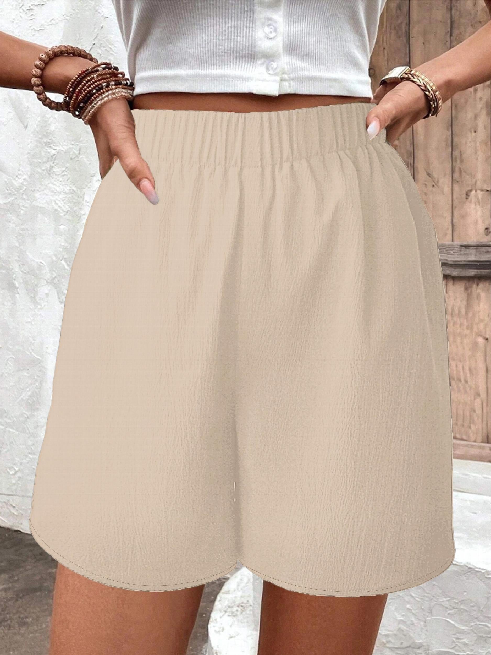 Solid Elastic Waist Shorts Casual Wide Leg Versatile Shorts