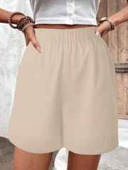 Solid Elastic Waist Shorts Casual Wide Leg Versatile Shorts