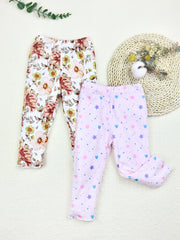 2pcs Toddler Baby Girls Cropped Leggings Flower Heart Allover Print Crop Pants
