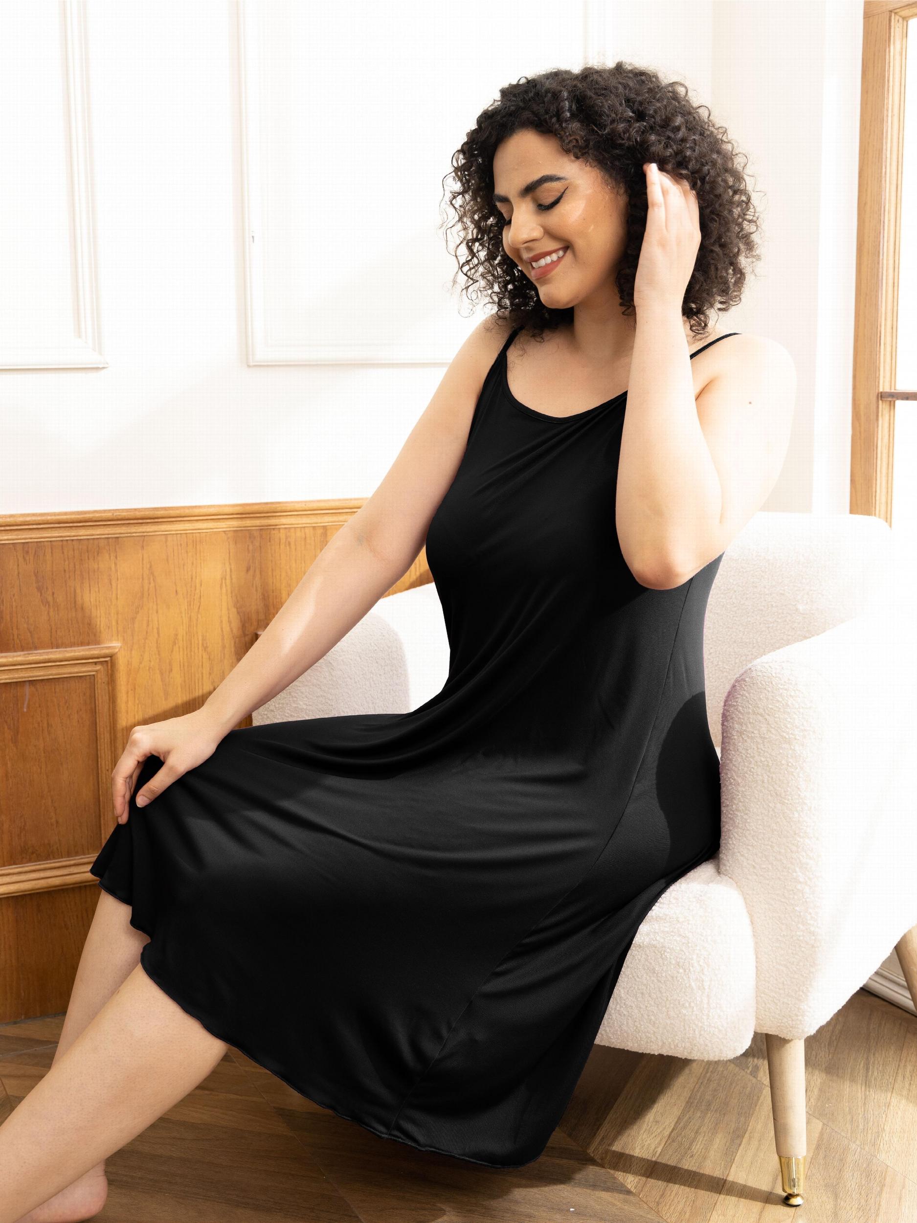 Casual Nightdress Women's Plus Plain Round Neck Cami Sleep Dress