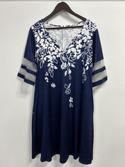 Boho Dress Women's Plus Floral Print Mesh Sleeve Knee Length Dress