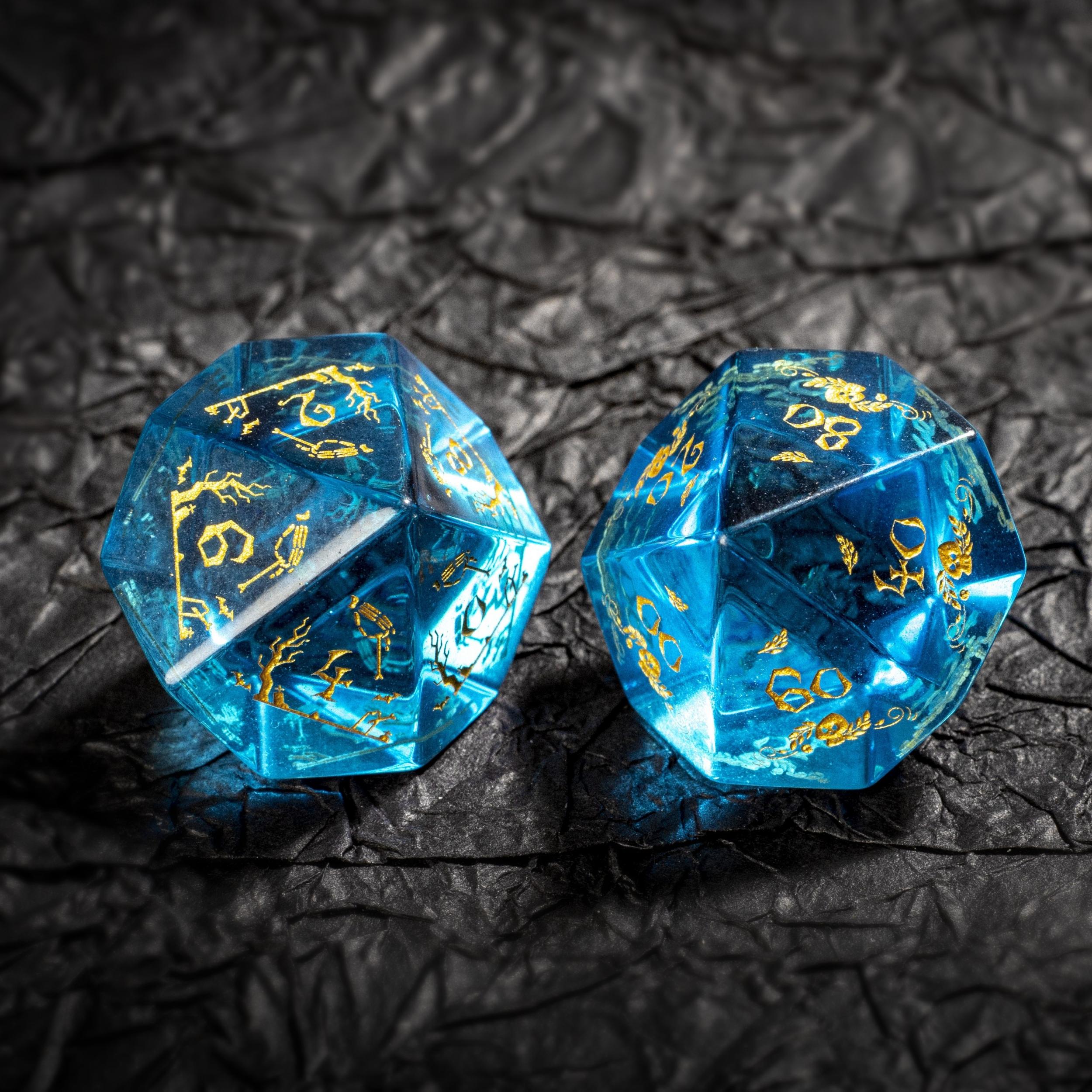 Aquamarine Glass Gemstone Dice Treasure Deep Sea Elves