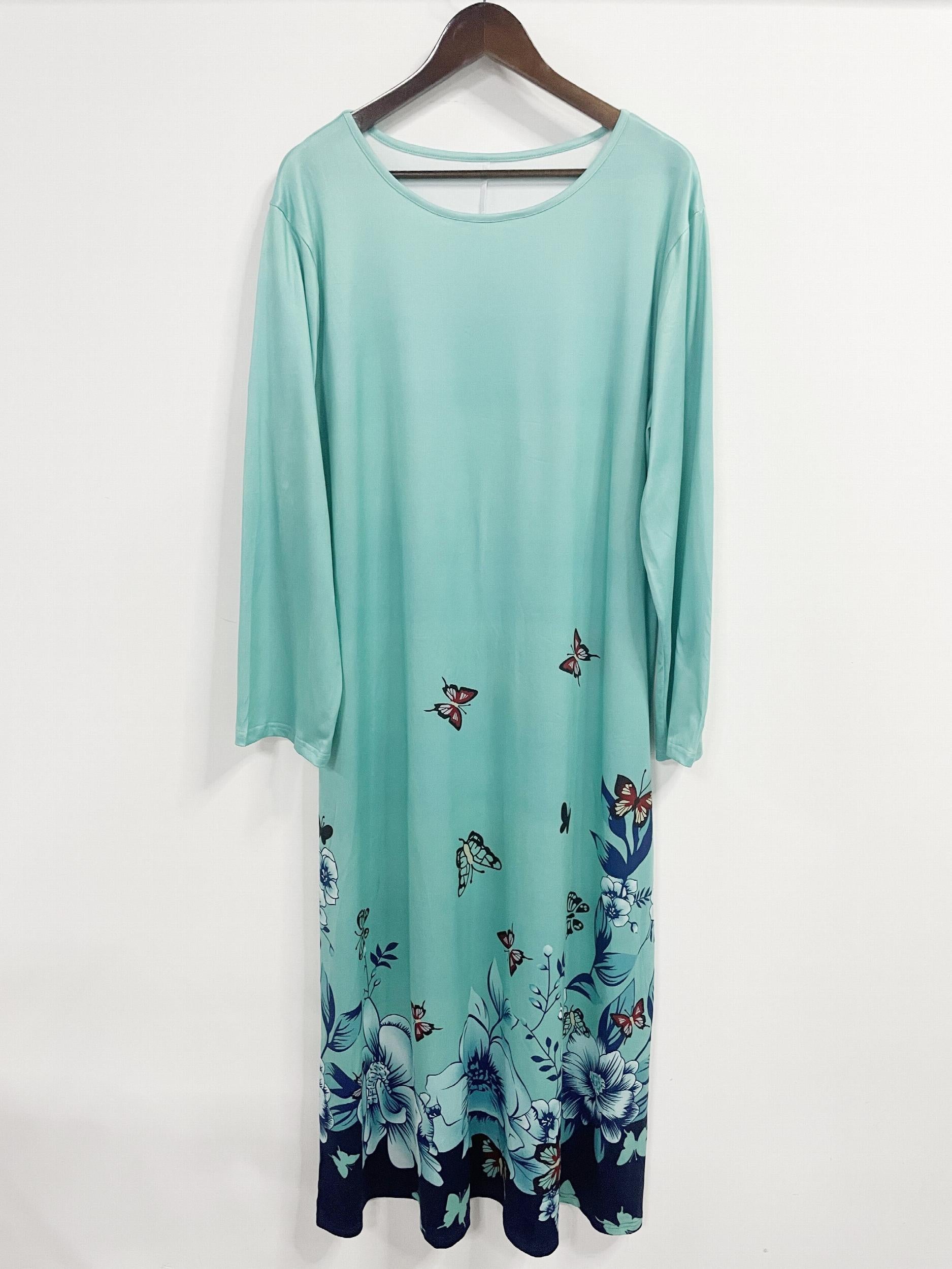 Boho Dress Women's Plus Butterfly & Floral Print Maxi Dress