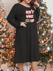 Nightdress Women's Plus Slogan Print Long Sleeve Round Neck Sleep