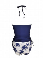 Coconut Tree Print 2 Piece Tankini Swimsuit Navy