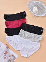 7 Pack Plus Size Underwear Set Women's Plus Ribbed Lace Panties Set