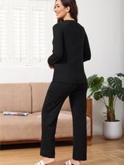 Women's Solid Pajama Set Long Sleeve Crew Neck Top & Pants