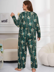 Retro Pajamas Set Women's Long Sleeve Round Neck