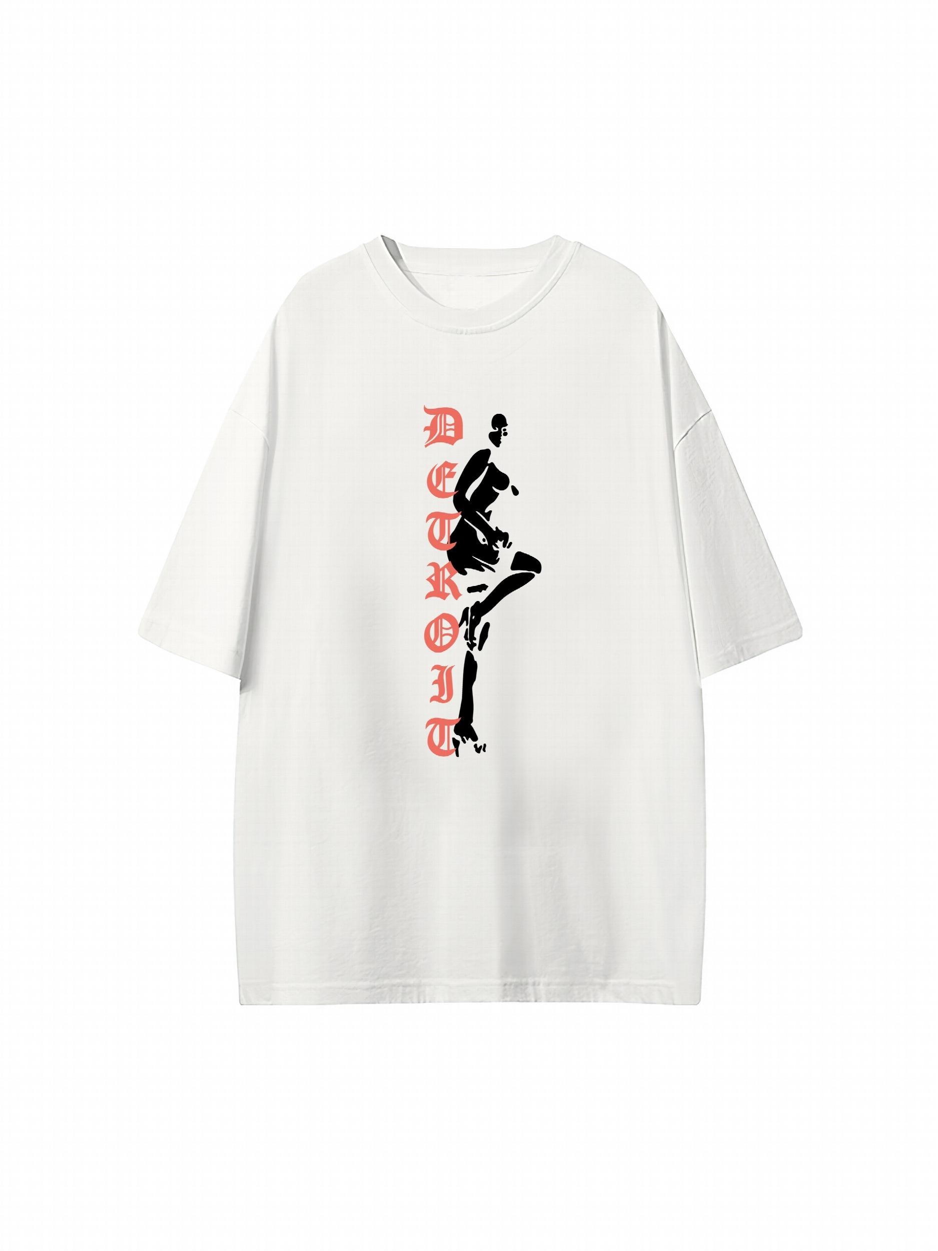 Girl & Letter Print Crew Neck T Shirt Unisex Hip Hops Style Short Sleeve