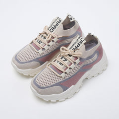 Women's Breathable Knit Platform Sneakers Casual Lace Up Outdoor Shoes