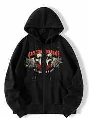 Skull Graphic Hooded Sweatshirt Zip-Up Hoodie