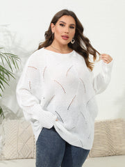 Casual Sweater Women's Plus Solid Eyelet Embroidered Bat Sleeve Round