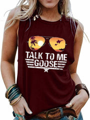 Letter & Glasses Print Sleeveless Top