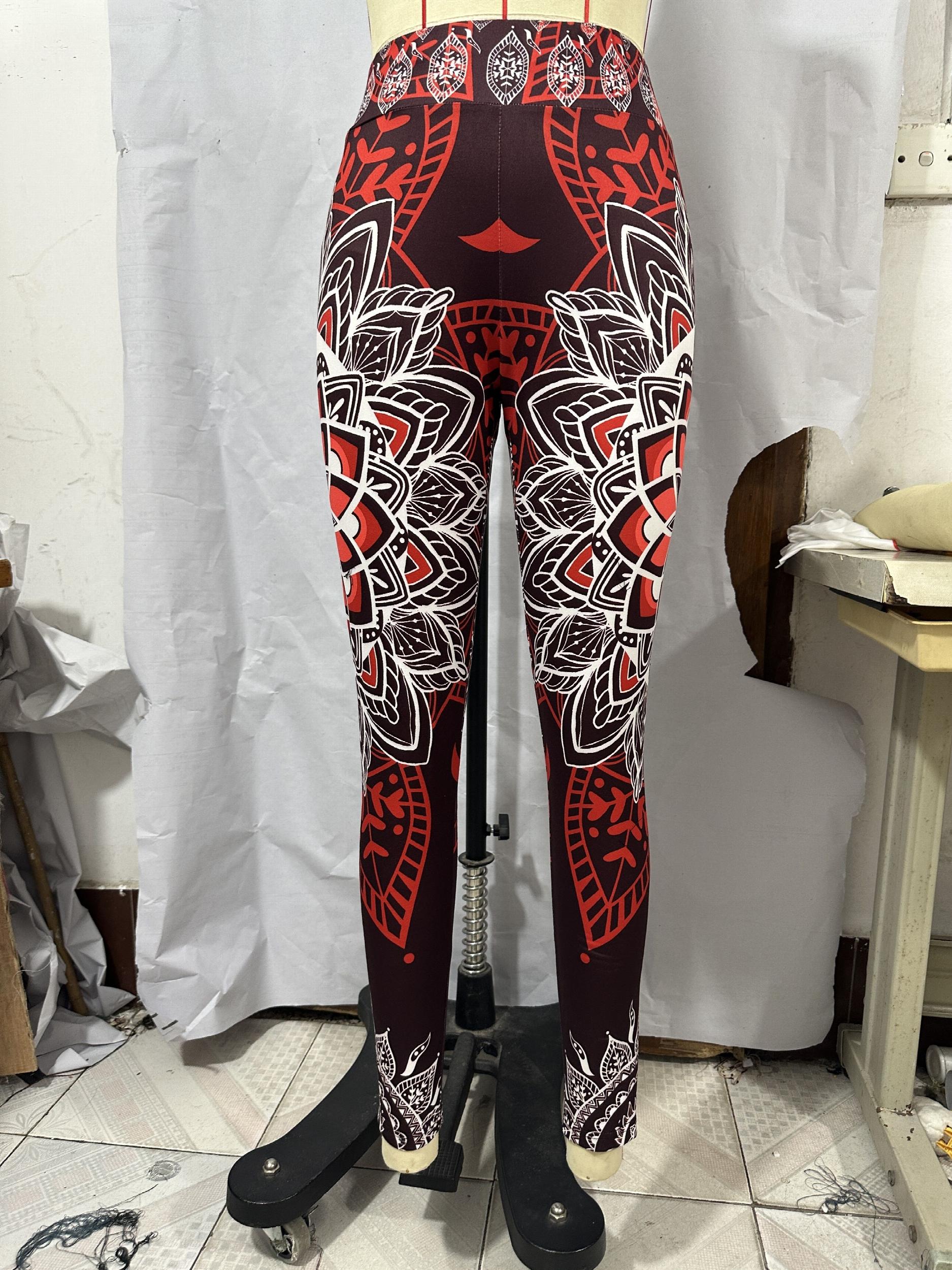 Ethnic Floral Print High Waist Leggings Long Length