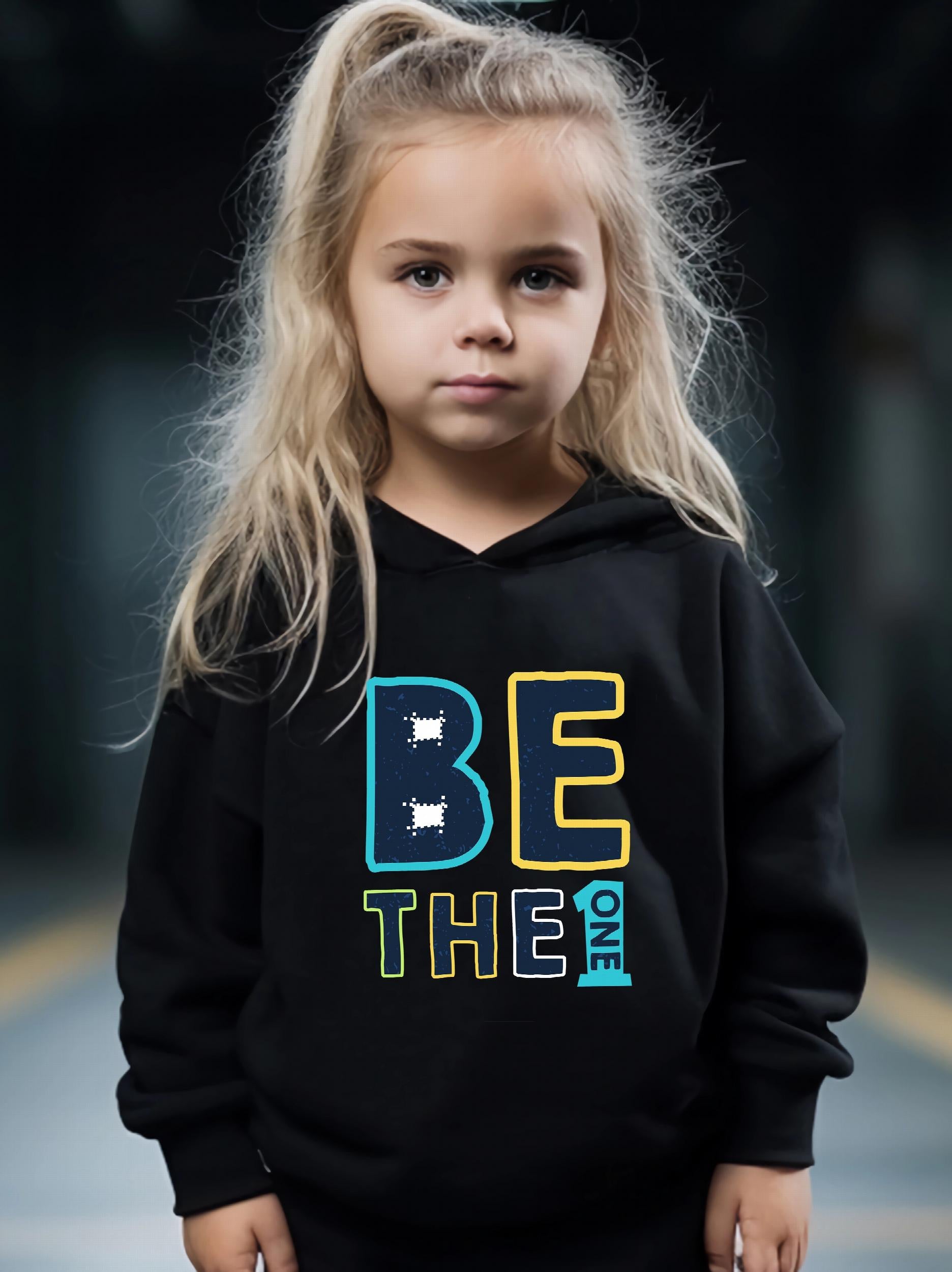 Number One Pattern Long Sleeve Hooded Sweatshirt Girls Comfy Hoodies
