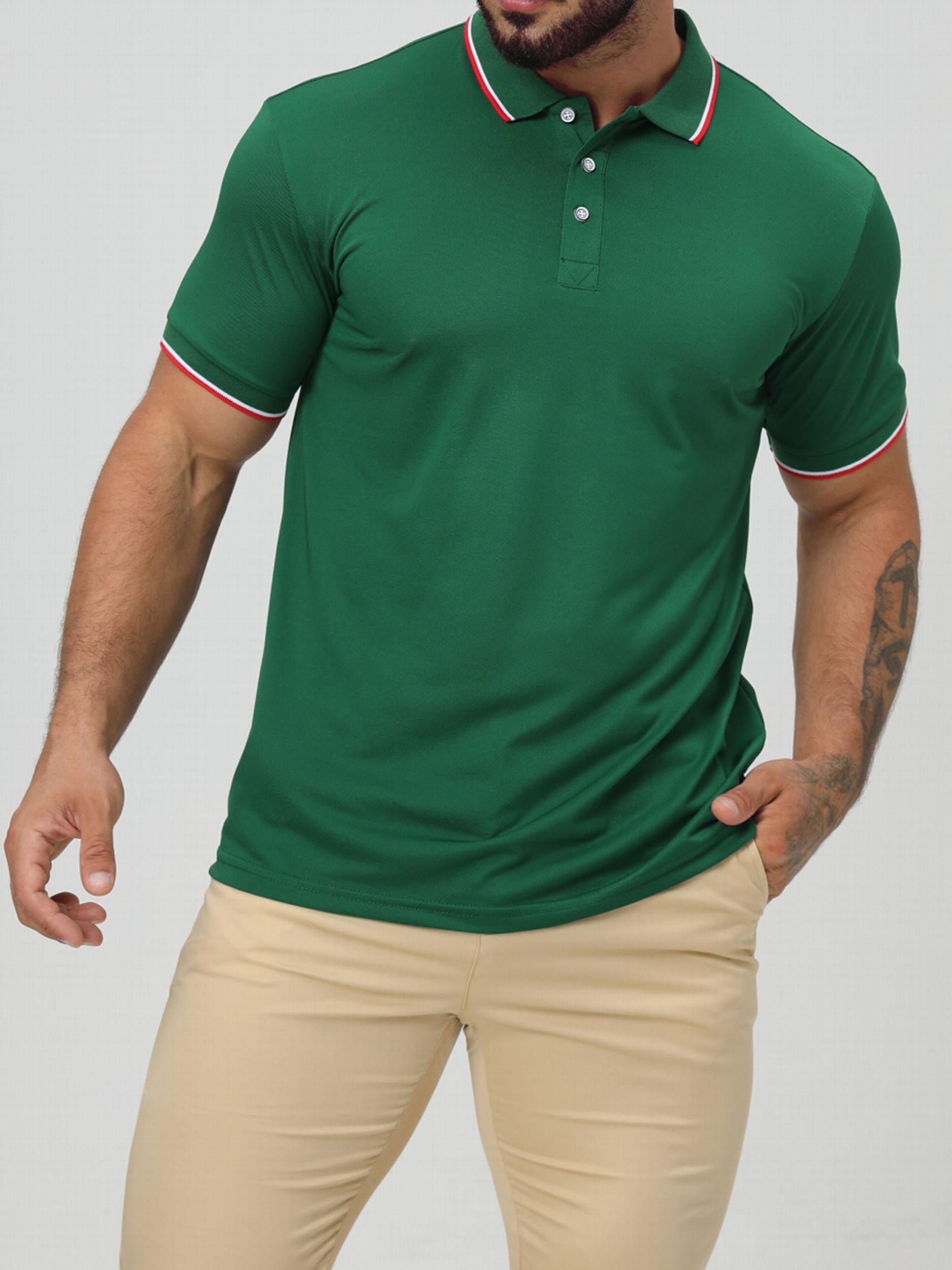 Men's Contrast Binding Short Sleeve Lapel Golf Shirt