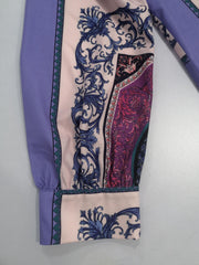 Colorblock Baroque Print Long Sleeve Blouse