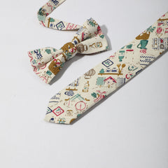 Men's Cartoon Pattern Necktie Bow Tie Set For Wedding Party Wear