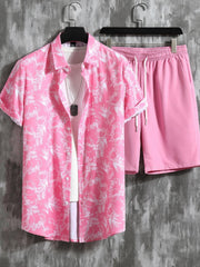 Tropical Floral Print Men's 2Pcs Outfit Camp Collar SS