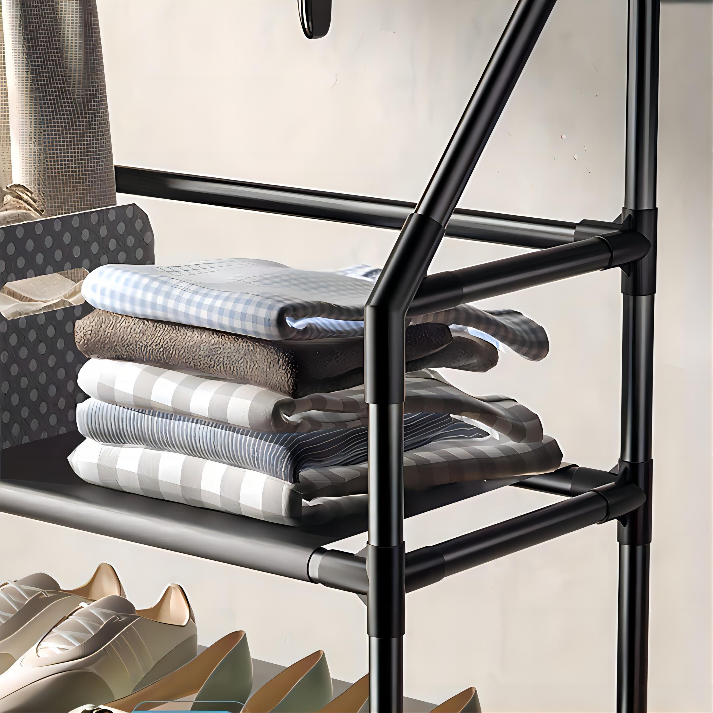 Shoe Storage Rack With Clothes Storage Shelf & Hooks