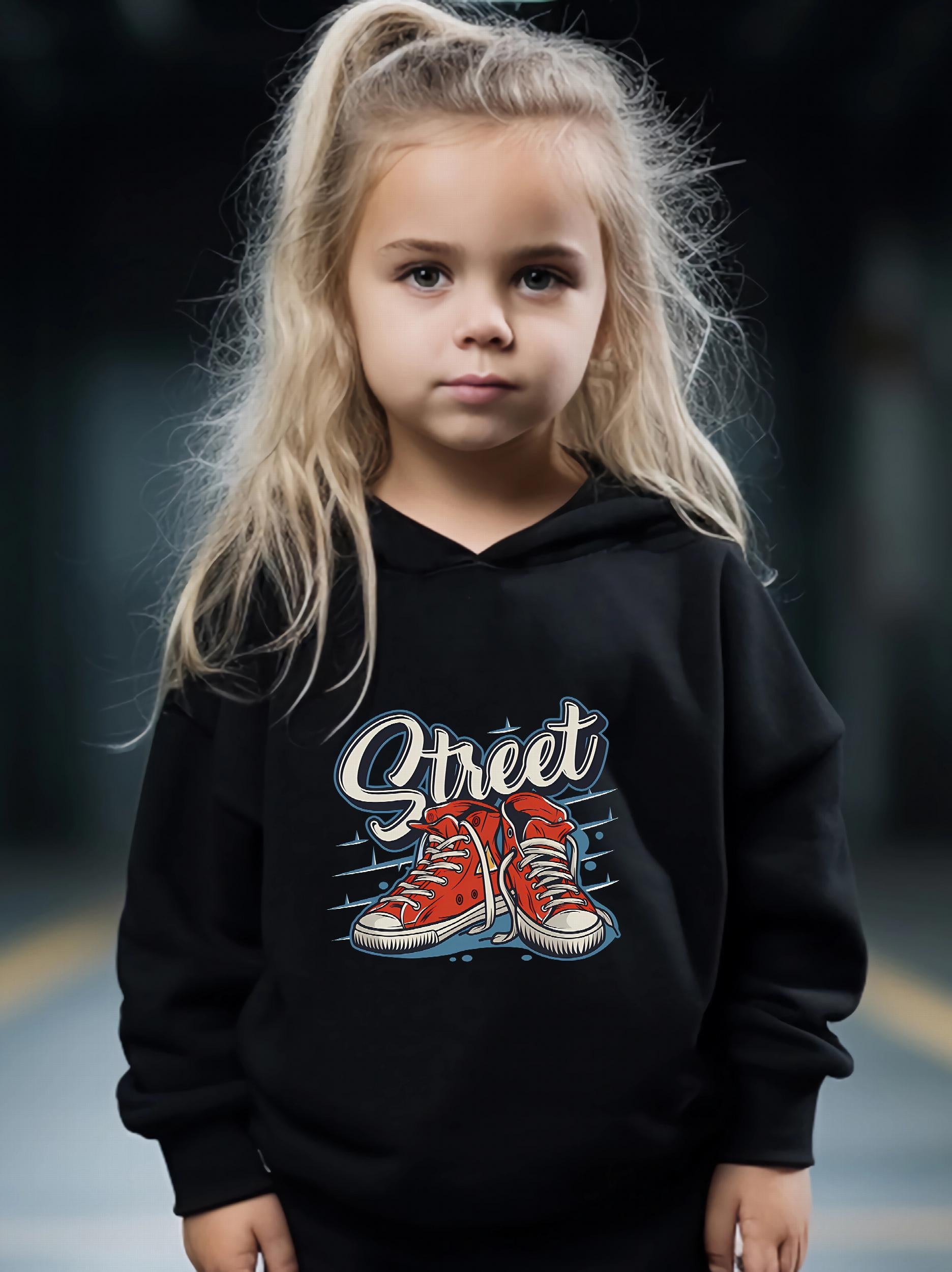 2pcs Shoes Print Girls Hoodies Jogger Set For Sports