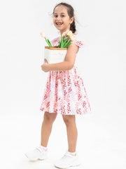 Girls Heart Graphic Ruffle Trim Sleeve Princess Dress