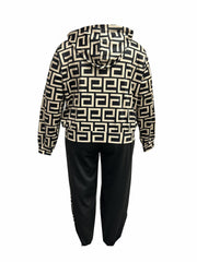 Colorblock Geometric Print Hooded Top & Pants Set