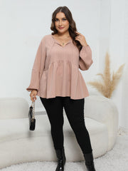Casual Blouse Women's Plus Solid Striped Lantern Sleeve V Neck