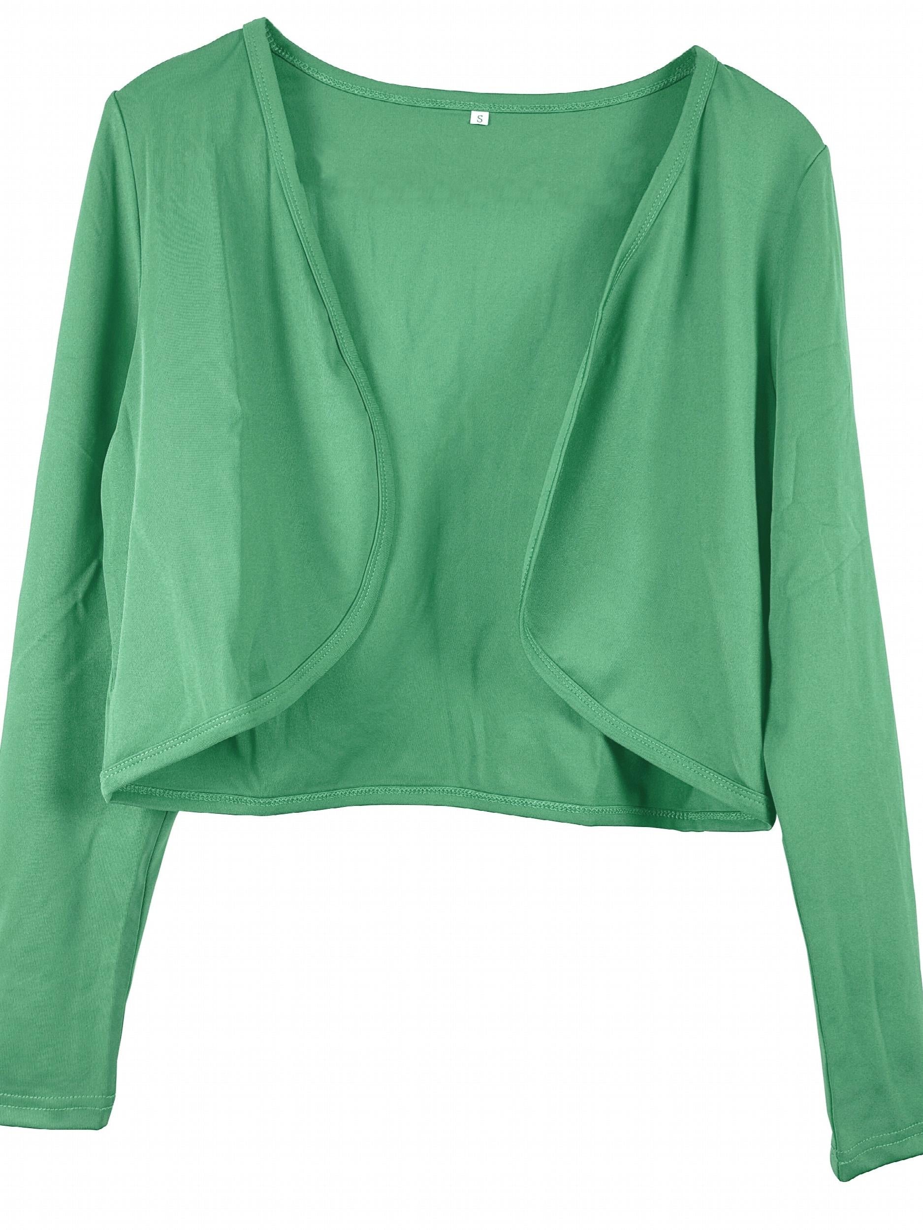 Solid Open Front Blazer Casual Long Sleeve Crop Blazer Women's Clothing
