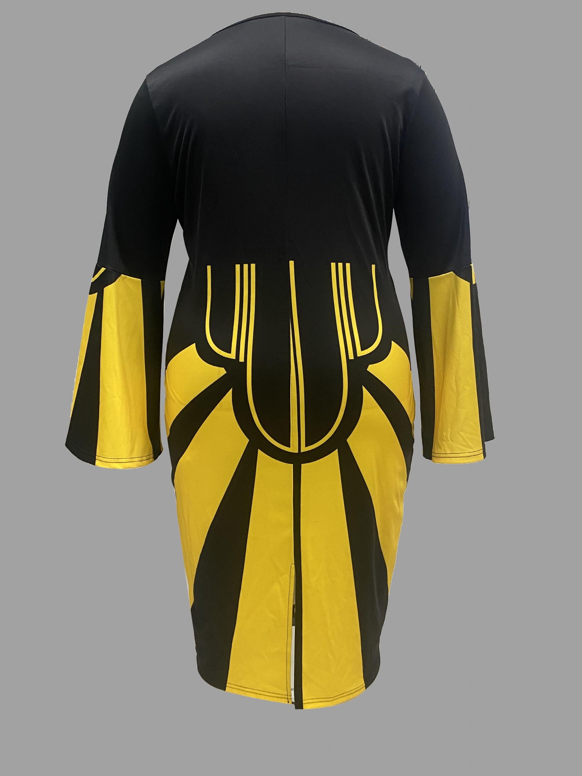 Geometric Print Bell Sleeve Midi Dress