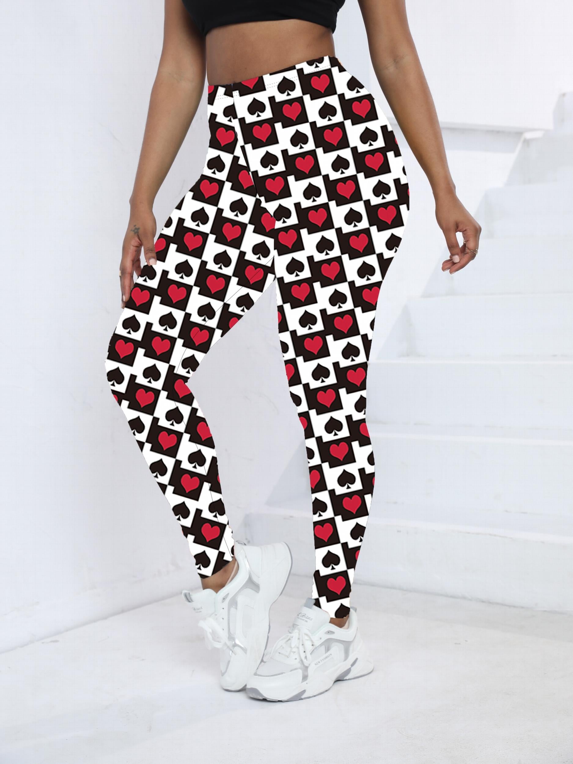 Heart & Spade Print Skinny Leggings Stretchy Women's Clothing