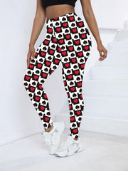Heart & Spade Print Skinny Leggings Stretchy Women's Clothing
