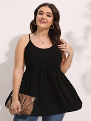 Cami Top Women's Plus Plain Ruched Peplum Cami Top