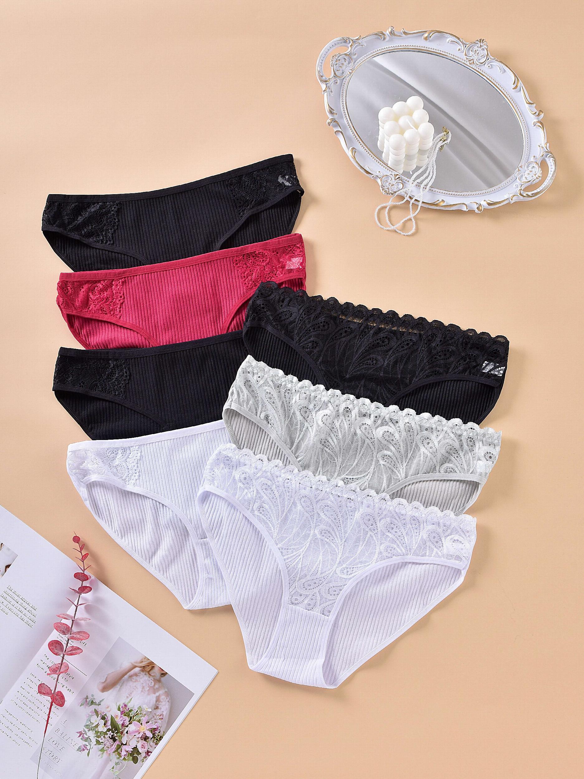 7 Pack Plus Size Underwear Set Women's Plus Ribbed Lace Panties Set