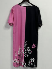 Colorblock Floral Print Short Sleeve Dress with Pockets