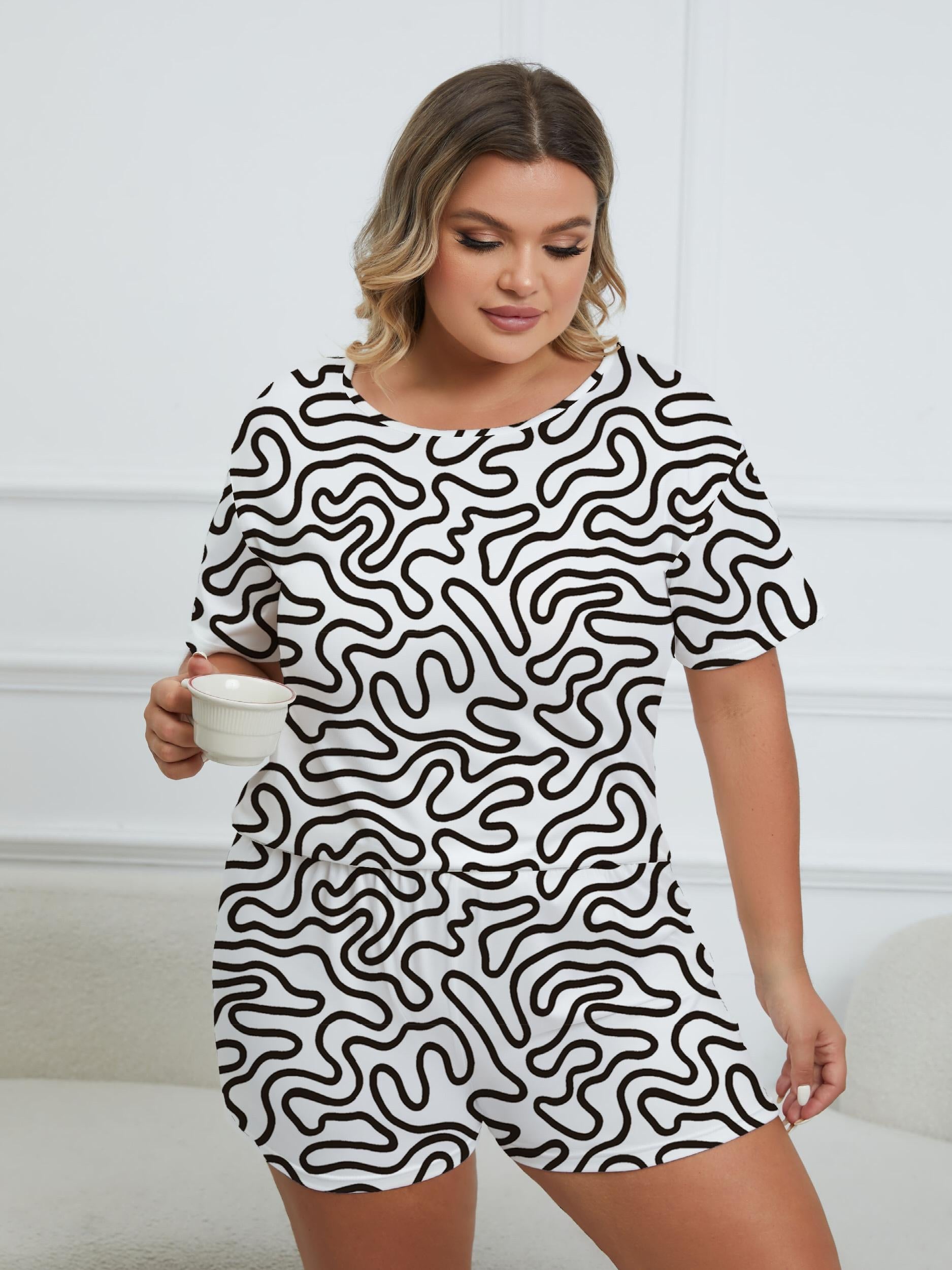 Abstract Geo Print Tee & Shorts Loungewear Set