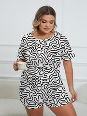 Abstract Geo Print Tee & Shorts Loungewear Set