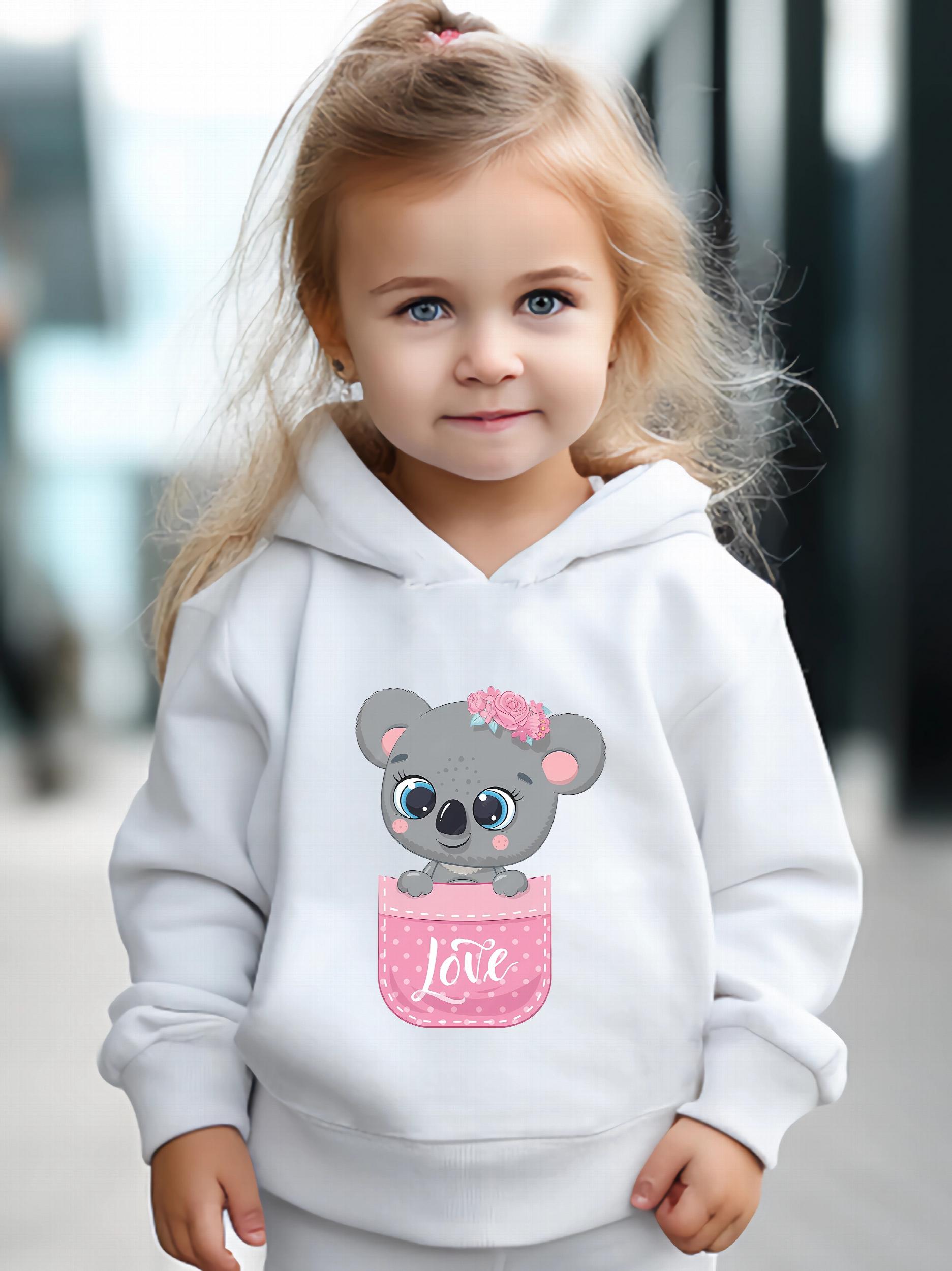 Kid's Koala Print Hoodie & Pants Set Girl's Sporty Outfit